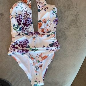 Plunging neckline one piece bathing suit